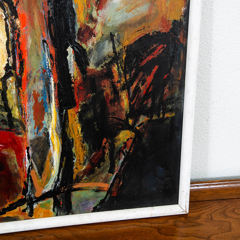 Mid Century Modern Oil Painting Abstract Expressionism Red Green Black Signed - Image 6