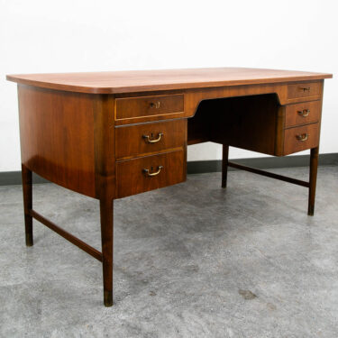 Mid Century Danish Modern Desk Executive Walnut 6 Drawer Locking Cabinet Wood