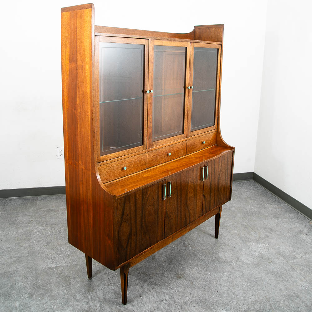 Mid Century Modern China Cabinet Hutch Walnut Kroehler Credenza Display Glass - Image 2