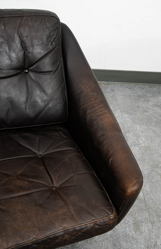 Mid Century Danish Modern Sofa Couch Brown Leather 2 Seat Settee Metal Denmark - Image 9