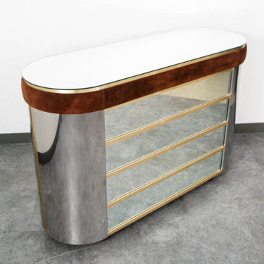 Mid Century Modern Bar Cabinet Mirrored 1970s Fridge Italy Willy Rizzo Suede Mcm