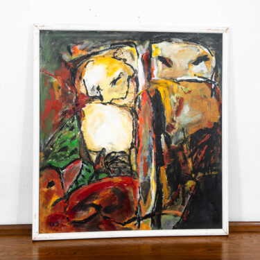 Mid Century Modern Oil Painting Abstract Expressionism Red Green Black Signed
