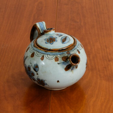 Mid Century Modern El Palomar Lidded Tea Pot Blue Dripped Glazed Ceramic Signed