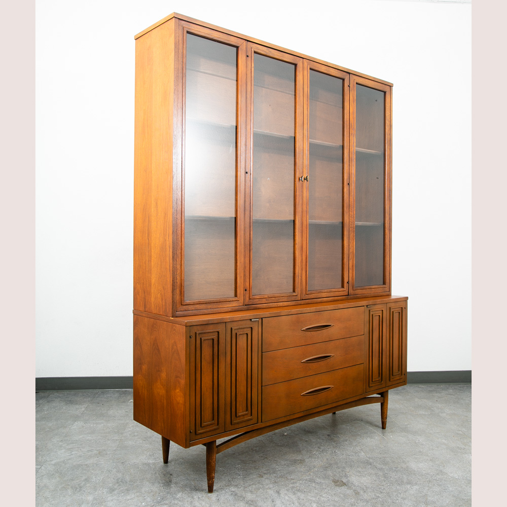 Mid Century Modern Hutch Credenza Broyhill Sculptra China Cabinet Display Glass