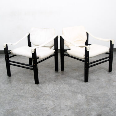 Mid Century Danish Modern Lounge Chair Set White Black Leather Skipper Safari