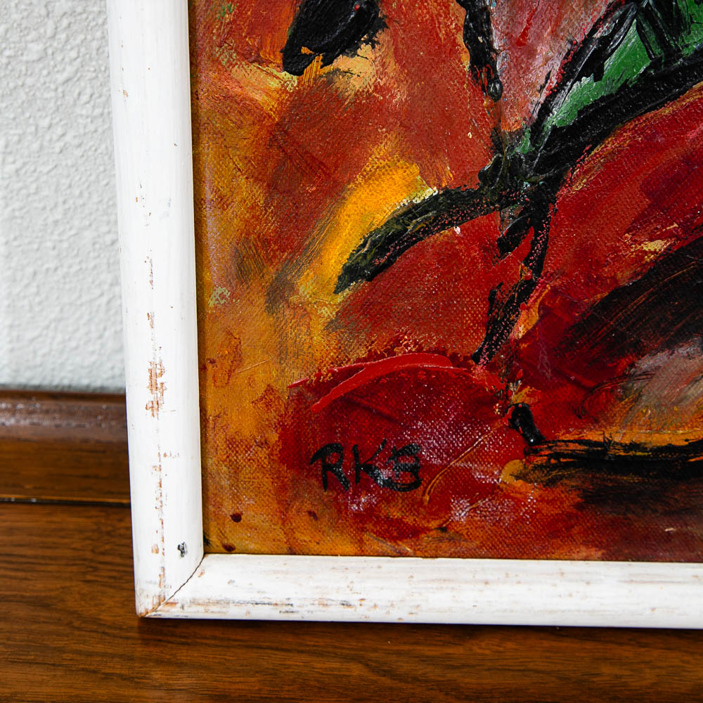 Mid Century Modern Oil Painting Abstract Expressionism Red Green Black Signed - Image 7