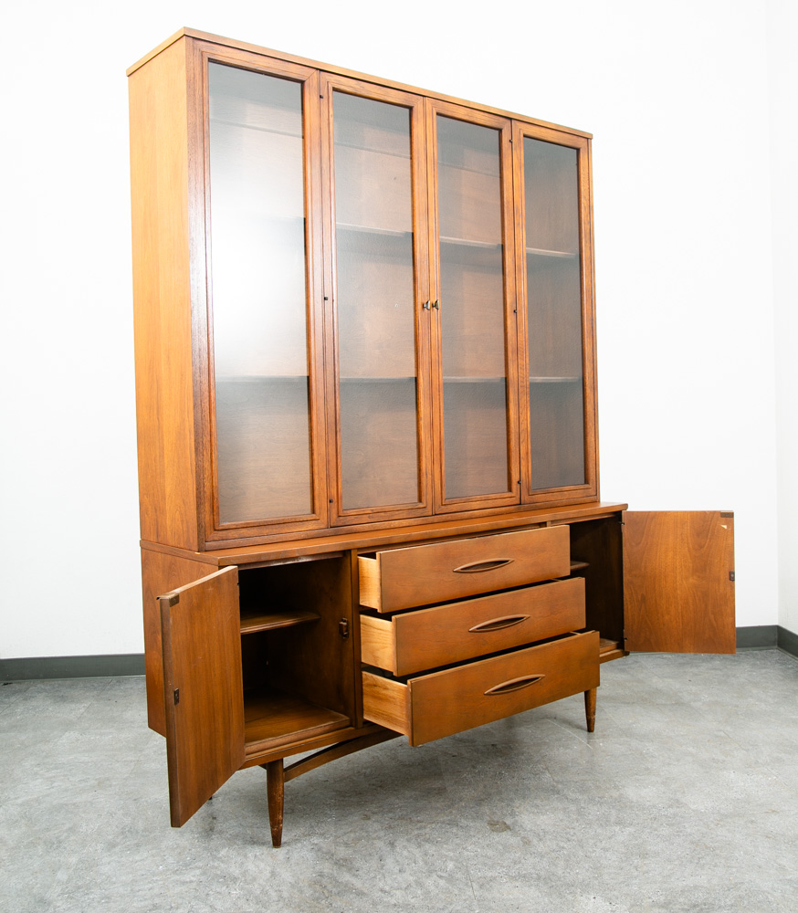 Mid Century Modern Hutch Credenza Broyhill Sculptra China Cabinet Display Glass - Image 3
