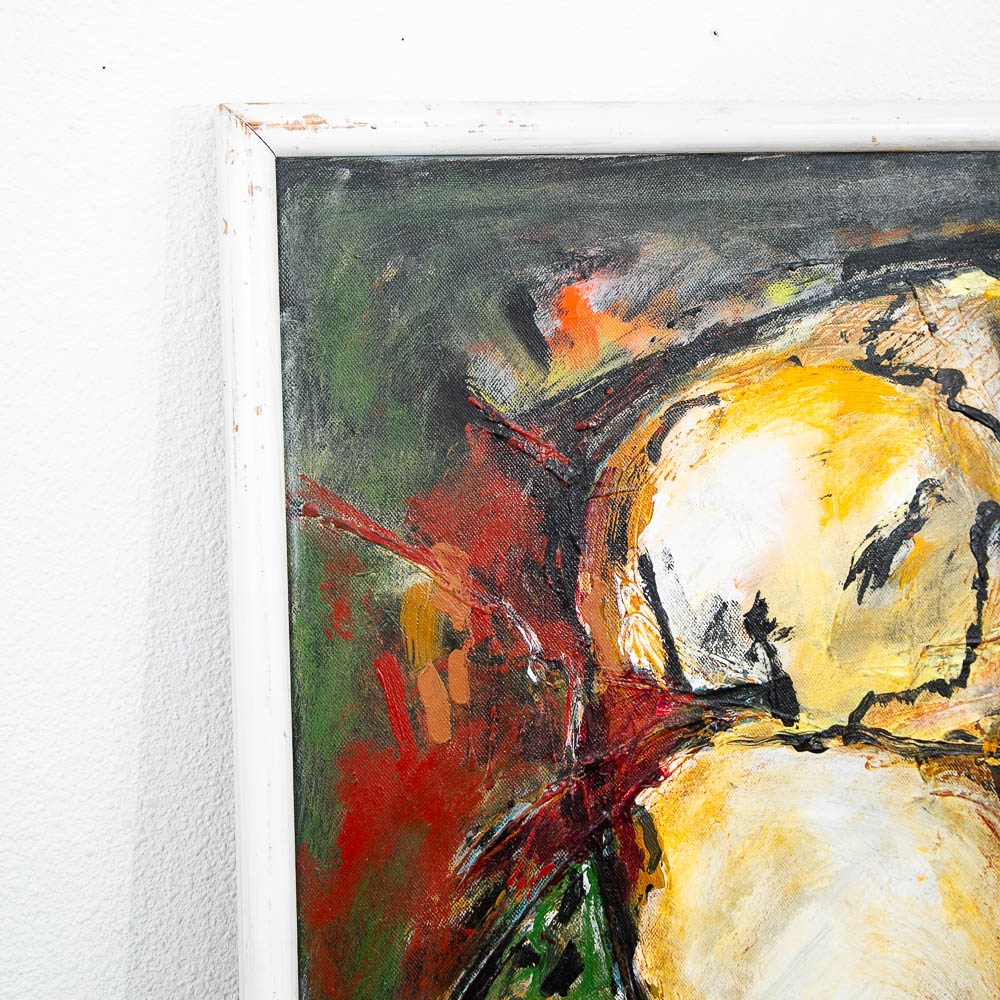 Mid Century Modern Oil Painting Abstract Expressionism Red Green Black Signed - Image 4