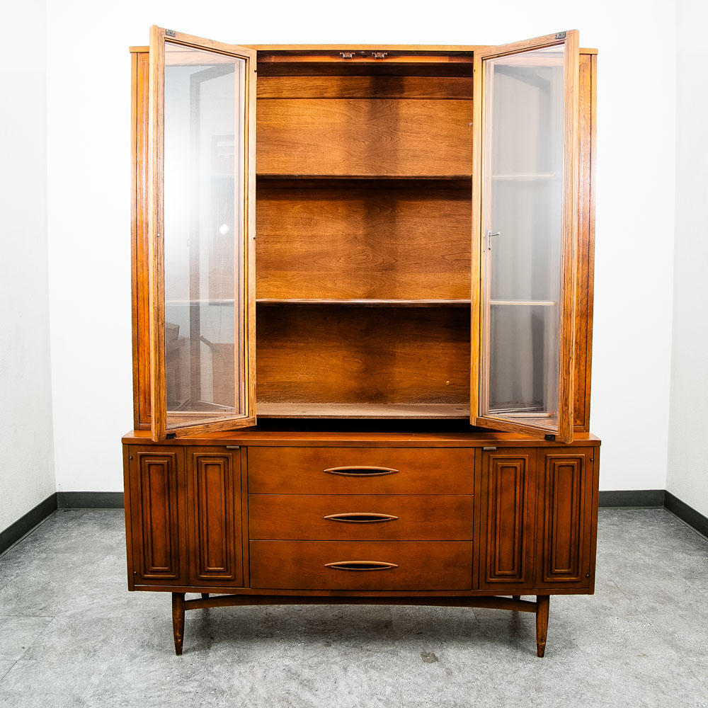 Mid Century Modern Hutch Credenza Broyhill Sculptra China Cabinet Display Glass - Image 2