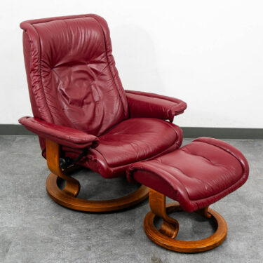 Mid Century Danish Modern Lounge Chair Leather Ekornes Red Recliner Ottoman