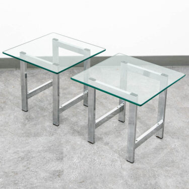 Mid Century Modern End Tables Chrome Glass Square Side Tables Vintage Pair MCM