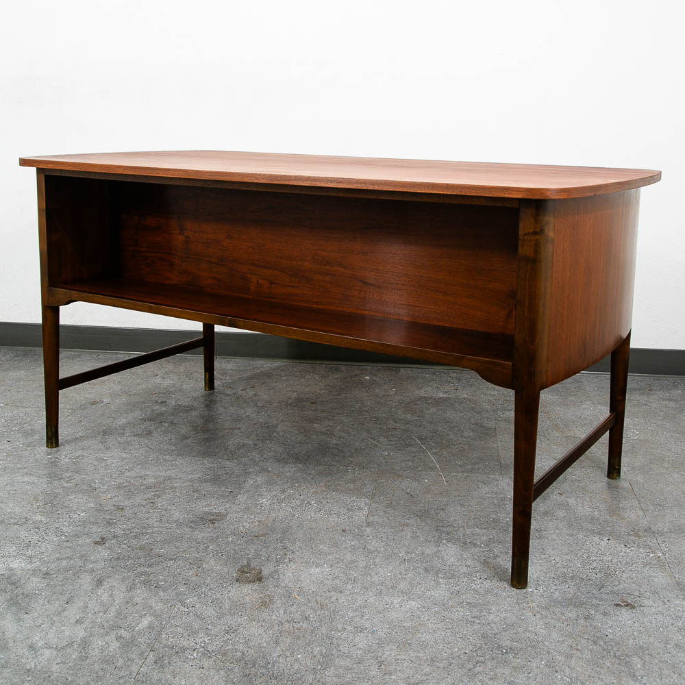 Mid Century Danish Modern Desk Executive Walnut 6 Drawer Locking Cabinet Wood - Image 5