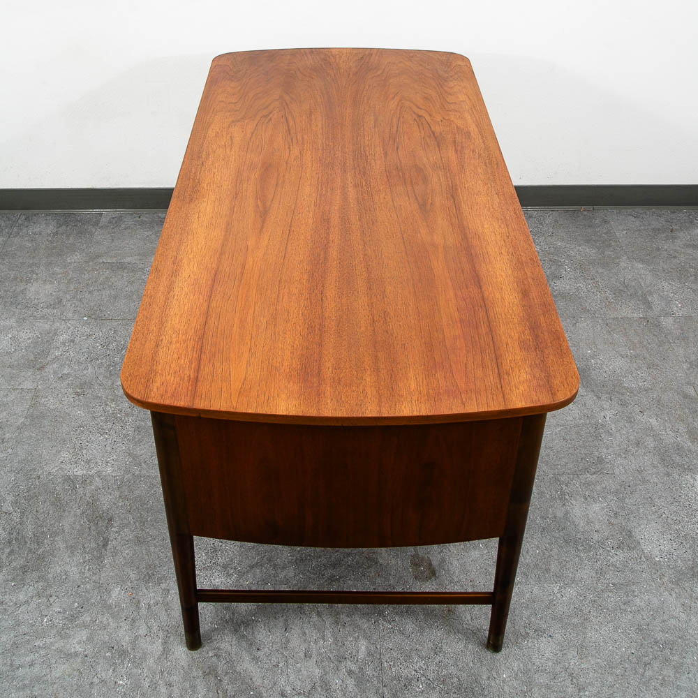 Mid Century Danish Modern Desk Executive Walnut 6 Drawer Locking Cabinet Wood - Image 4