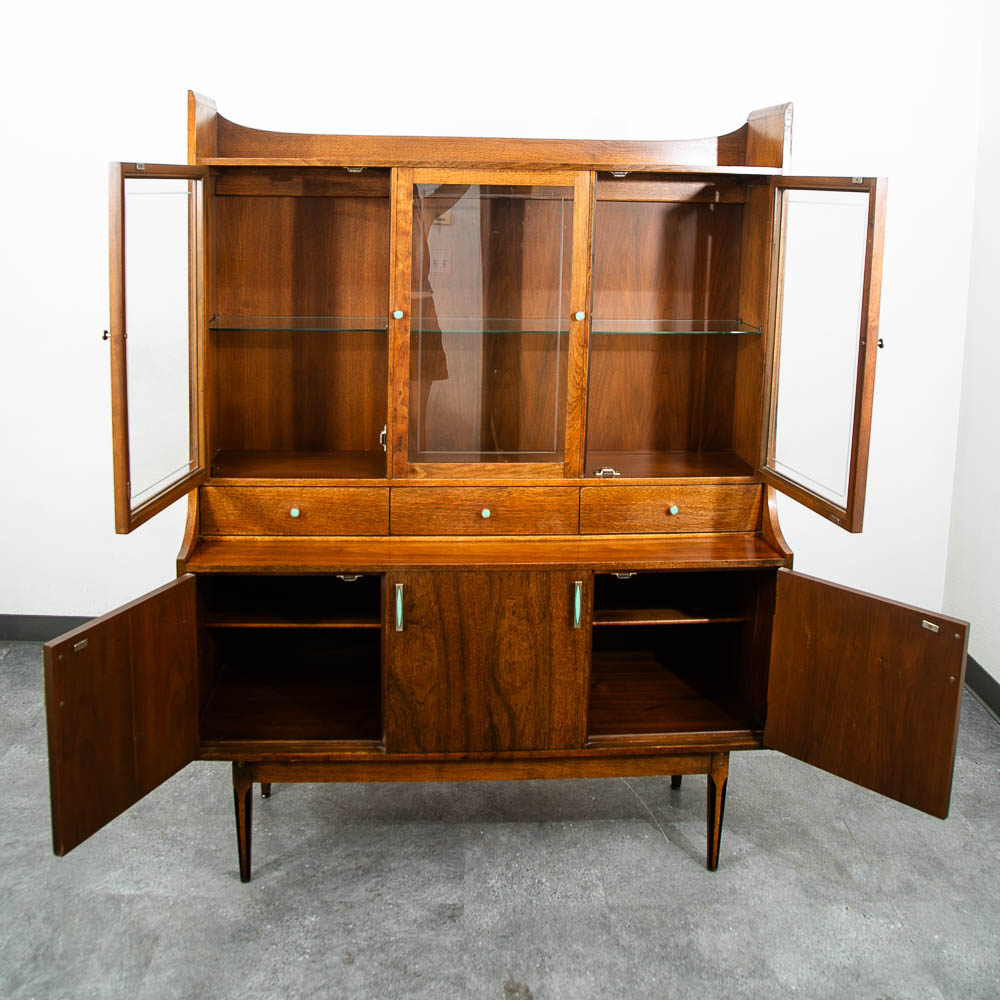 Mid Century Modern China Cabinet Hutch Walnut Kroehler Credenza Display Glass - Image 6