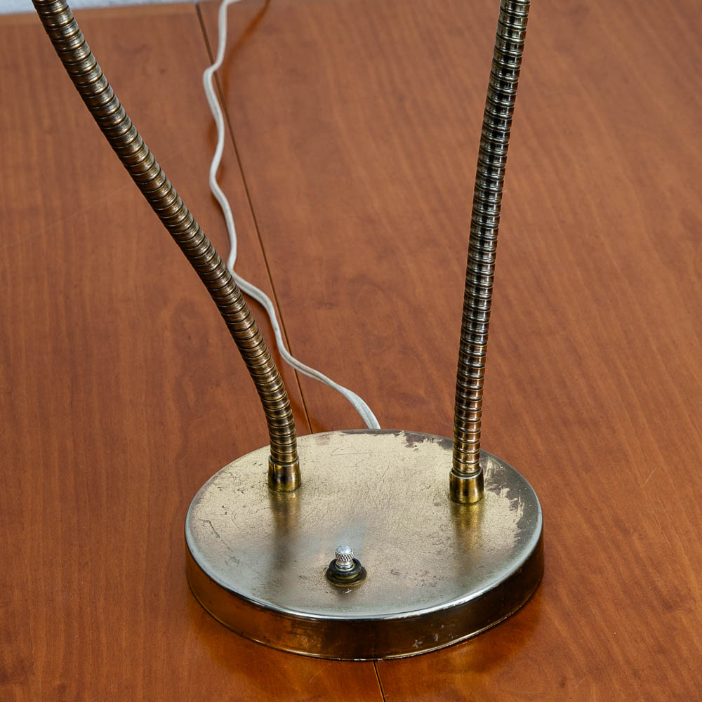 Mid Century Modern Table Lamp Brass 2 Headed Light Goose Neck Desk Brass Patinas Mcm - Image 4