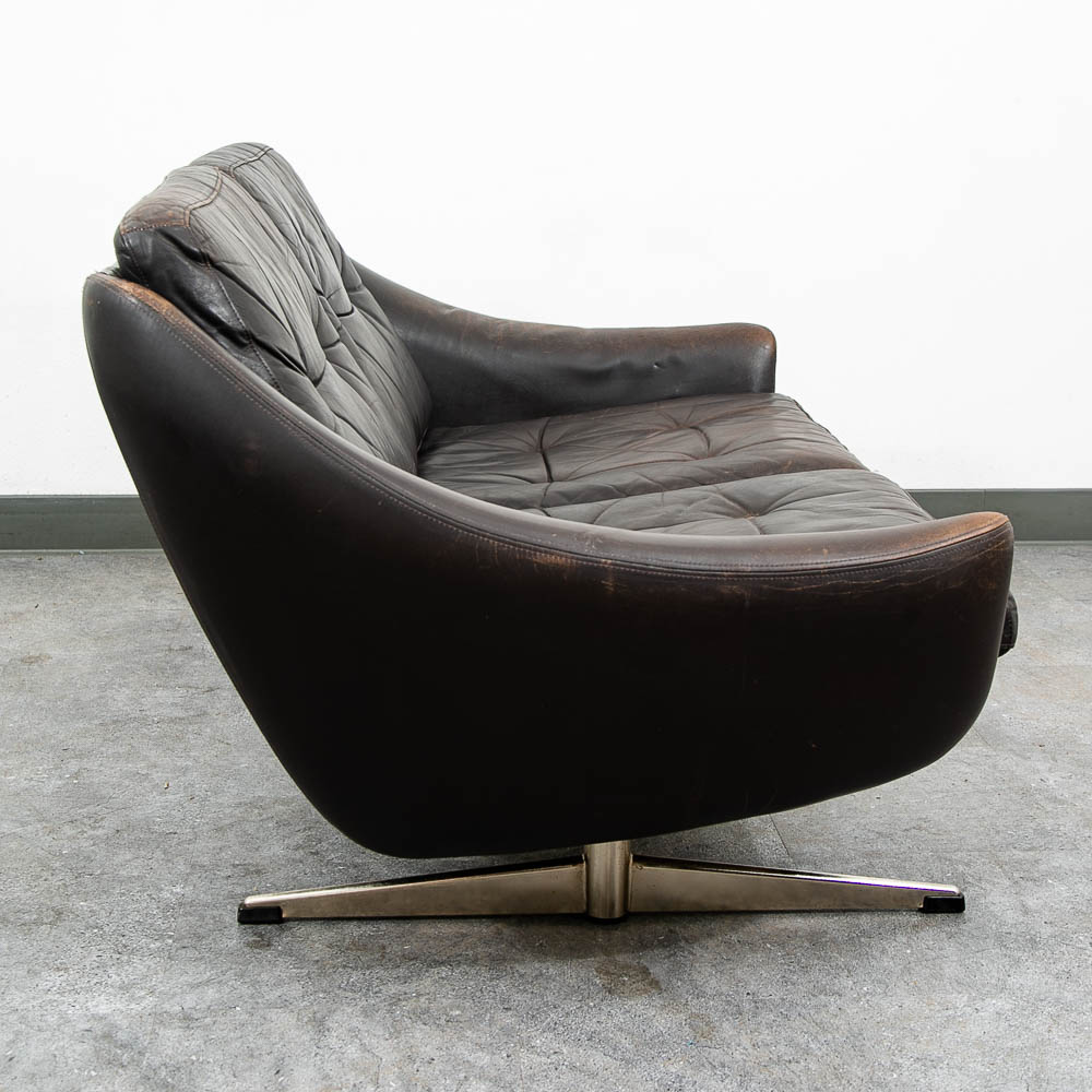 Mid Century Danish Modern Sofa Couch Brown Leather 2 Seat Settee Metal Denmark - Image 4