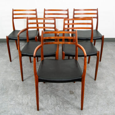 Mid Century Danish Modern Dining Chairs Set 6 Niels J.L Moller #78 #62 Walnut