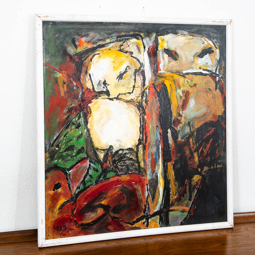 Mid Century Modern Oil Painting Abstract Expressionism Red Green Black Signed - Image 2