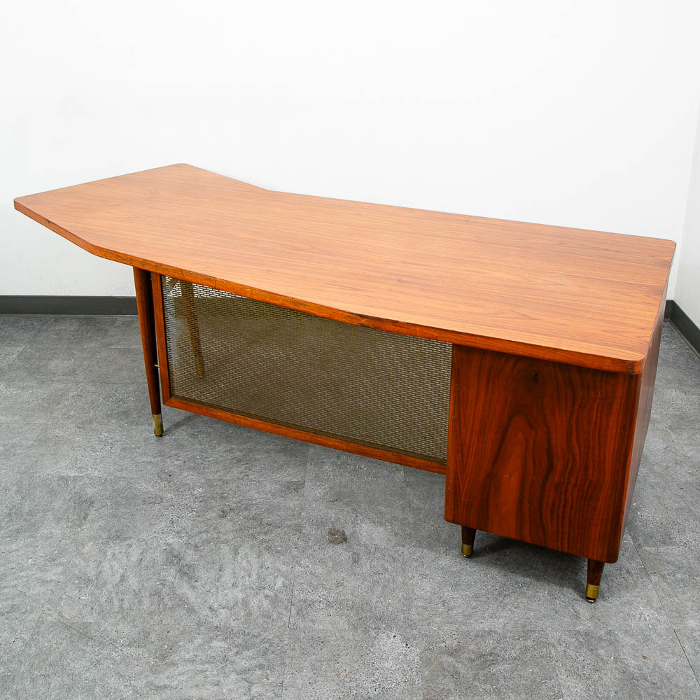 Mid Century Modern Desk Executive Office Stow Davis Boomerang Large Walnut Mcm - Image 10