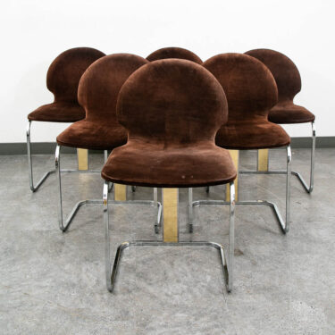 Mid Century Modern Dining Chairs Set 6 Chrome Brown Velvet Metal Frame Italy MCM