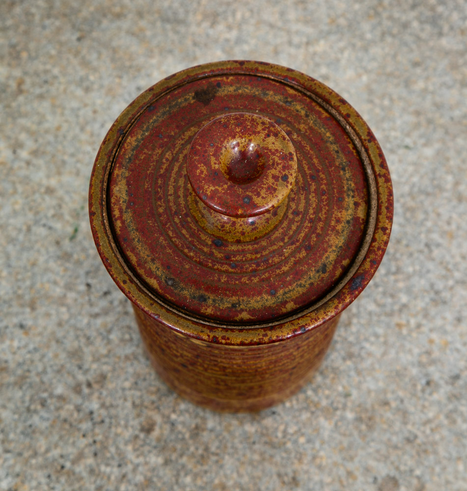Mid Century Modern Lidded Jar Pot Round Clay Brown Studio Pottery Stoneware Mcm - Image 7