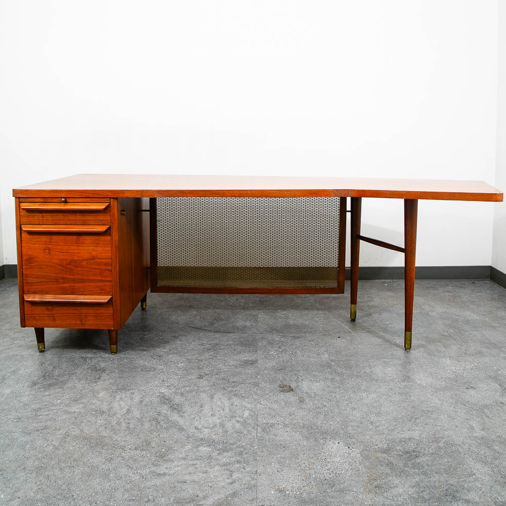 Mid Century Modern Desk Executive Office Stow Davis Boomerang Large Walnut Mcm - Image 7