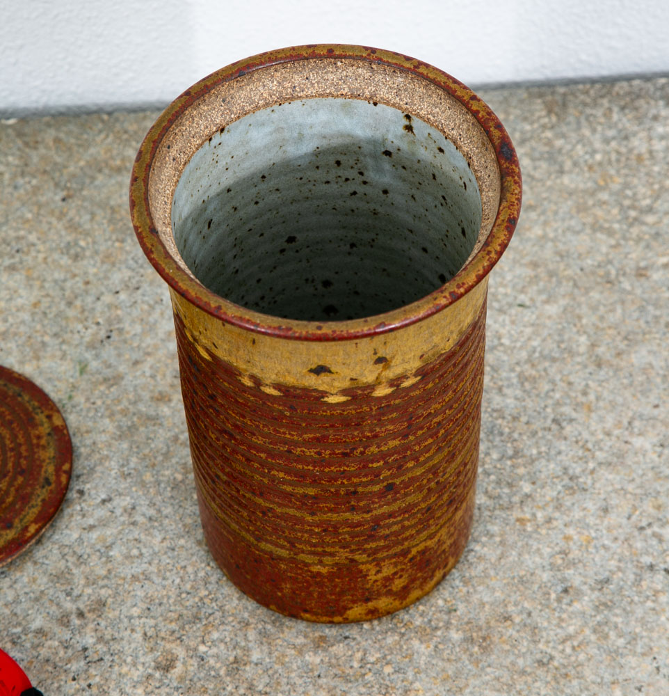 Mid Century Modern Lidded Jar Pot Round Clay Brown Studio Pottery Stoneware Mcm - Image 8