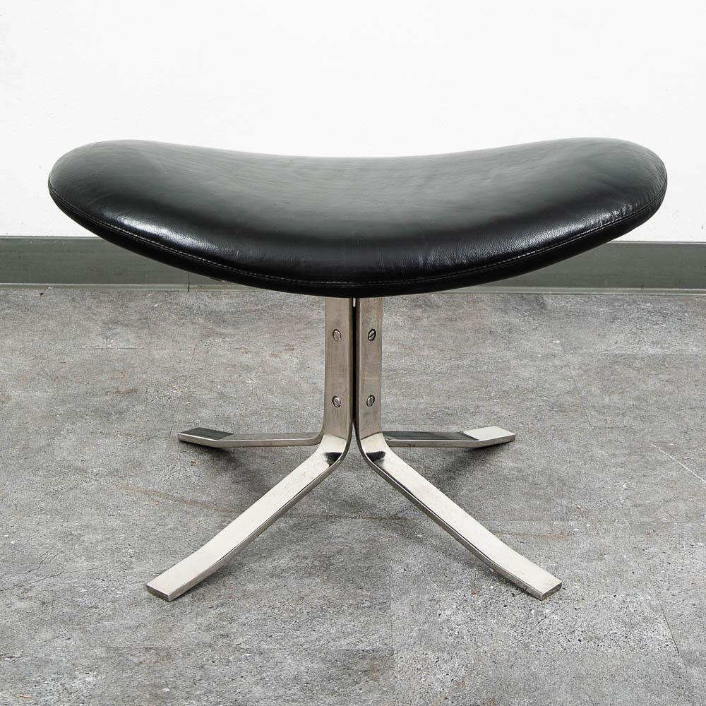 Mid Century Danish Modern Lounge Chairs Corona Set of 2 Black Chrome Ottoman MCM - Image 8