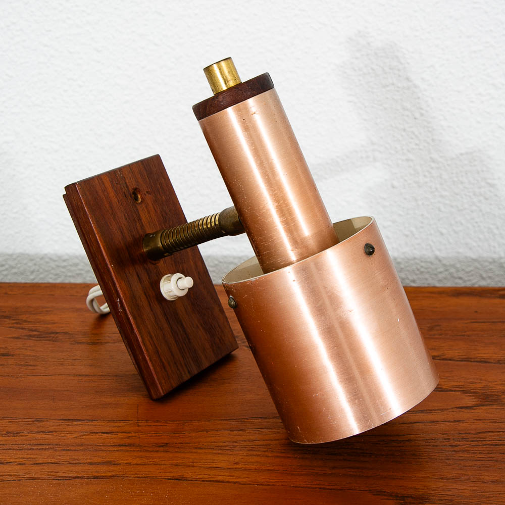 Mid Century Modern Wall Sconce Lamp Lighting Rosewood Copper Denmark MCM - Image 4