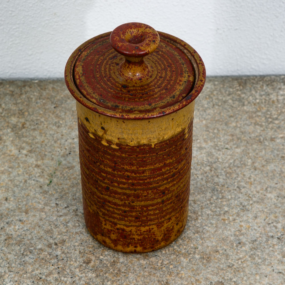 Mid Century Modern Lidded Jar Pot Round Clay Brown Studio Pottery Stoneware Mcm - Image 11