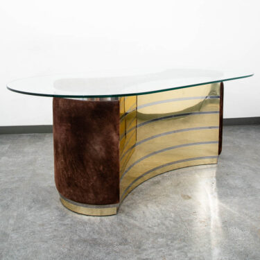 Mid Century Modern Dining Table Glass Curved Mirrored Velvet Willy Rizzo Italy