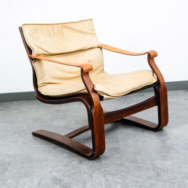 Mid Century Danish Modern Lounge Chair Brown Leather Armchair Tan Saddle Arms