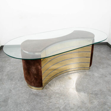 Mid Century Modern Dining Table Glass Curved Mirrored Velvet Willy Rizzo Italy