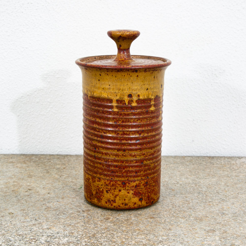 Mid Century Modern Lidded Jar Pot Round Clay Brown Studio Pottery Stoneware Mcm