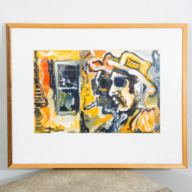 Mid Century Modern Painting Art Abstract Portrait Signed Smoking Cowboy Vintage