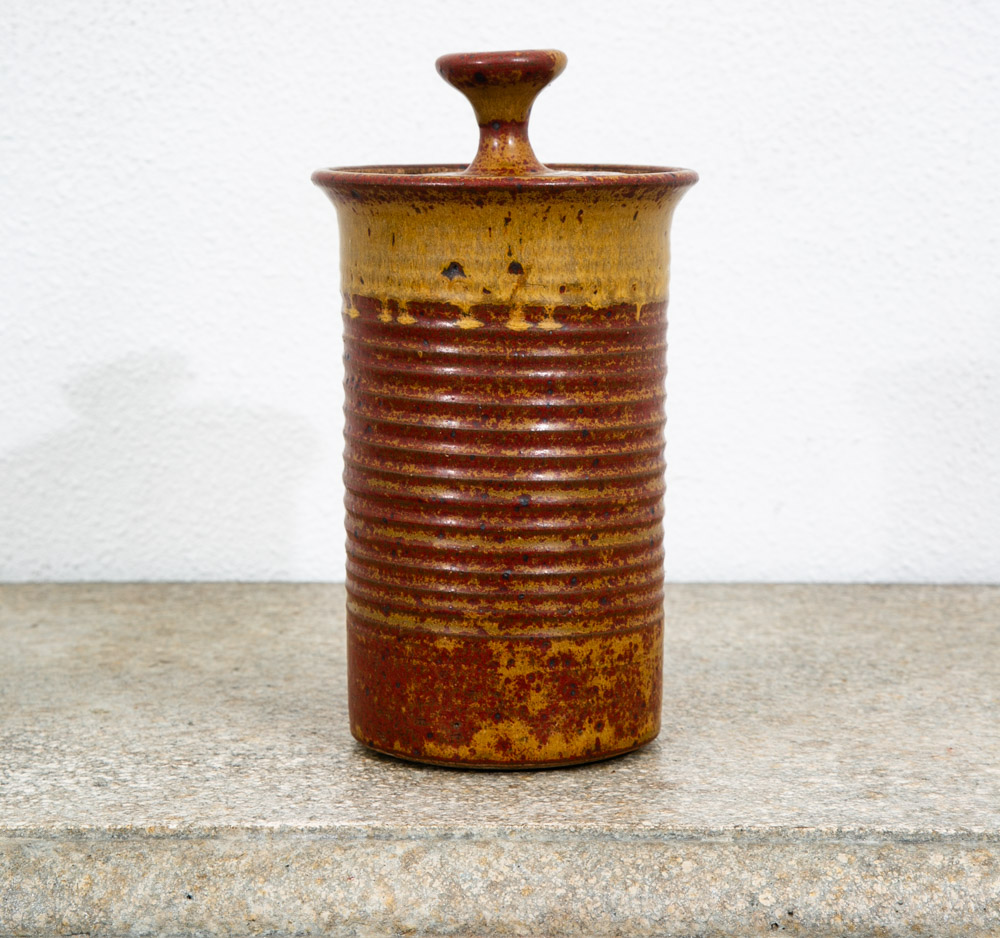 Mid Century Modern Lidded Jar Pot Round Clay Brown Studio Pottery Stoneware Mcm - Image 12