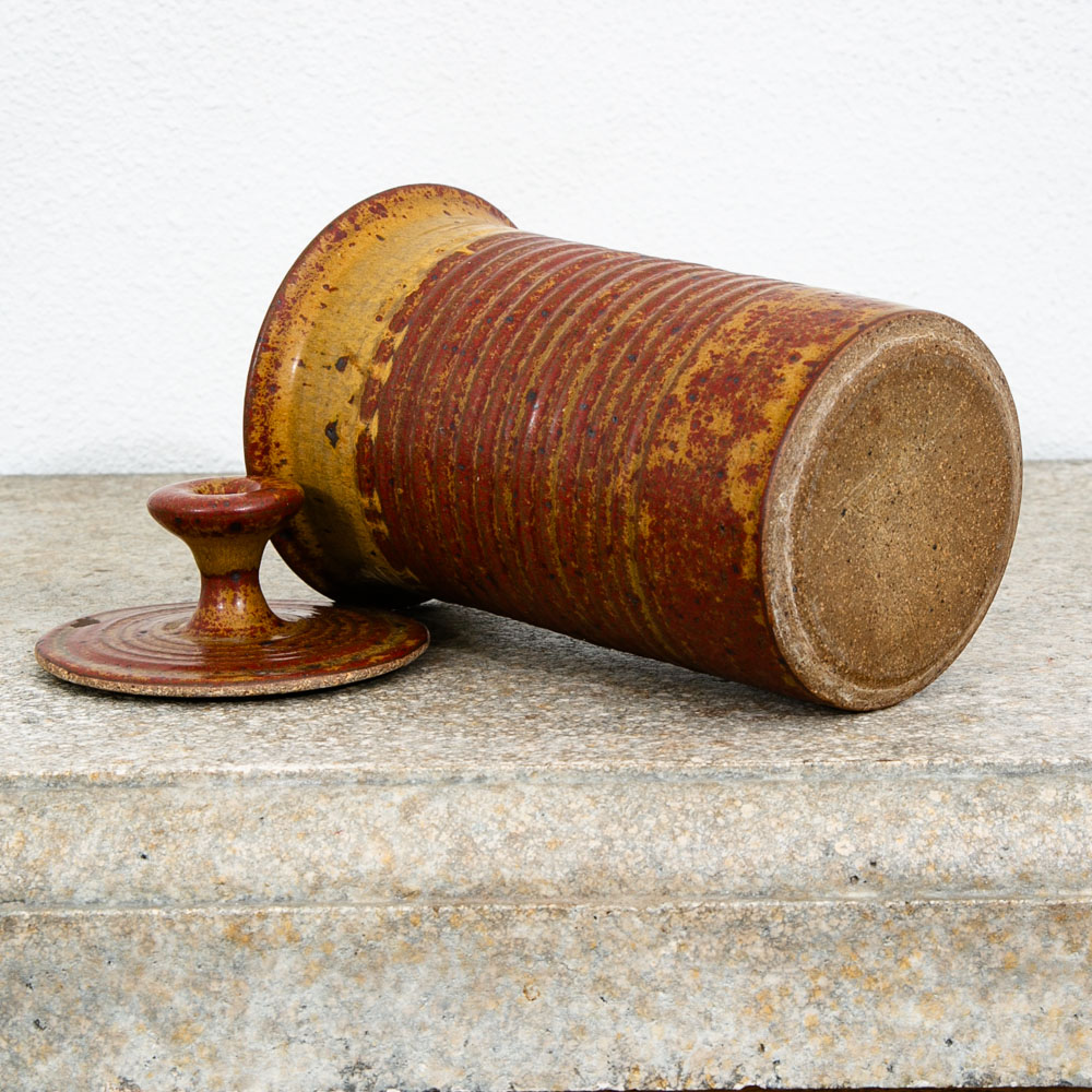 Mid Century Modern Lidded Jar Pot Round Clay Brown Studio Pottery Stoneware Mcm - Image 2