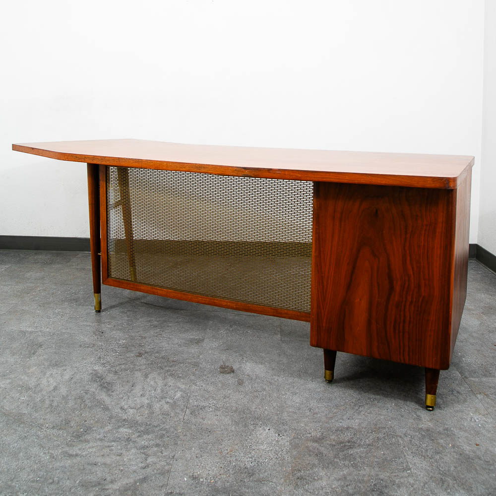 Mid Century Modern Desk Executive Office Stow Davis Boomerang Large Walnut Mcm - Image 11