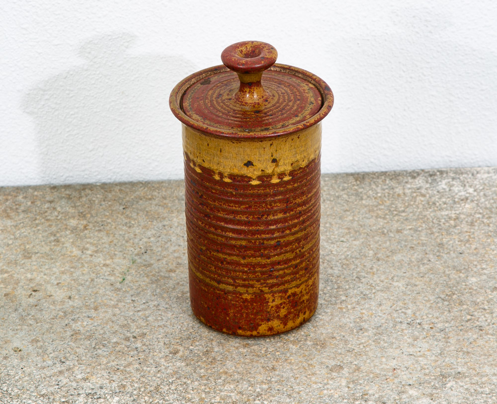 Mid Century Modern Lidded Jar Pot Round Clay Brown Studio Pottery Stoneware Mcm - Image 4