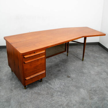 Mid Century Modern Desk Executive Office Stow Davis Boomerang Large Walnut Mcm