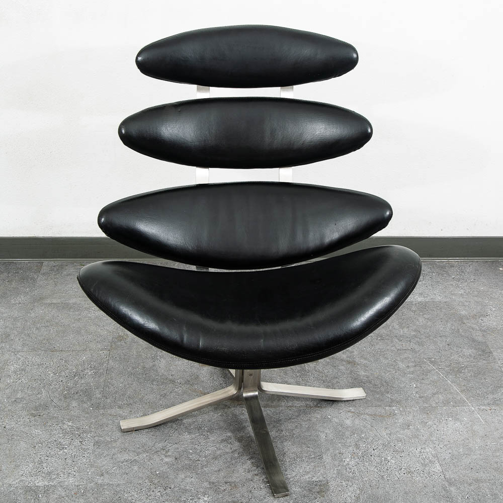 Mid Century Danish Modern Lounge Chairs Corona Set of 2 Black Chrome Ottoman MCM - Image 5