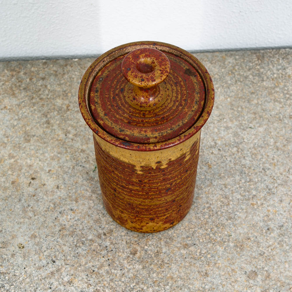 Mid Century Modern Lidded Jar Pot Round Clay Brown Studio Pottery Stoneware Mcm - Image 3
