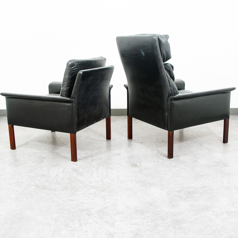 Mid Century Danish Modern Lounge Chair Set Leather Hans Olsen Black Cs Glostrup - Image 4