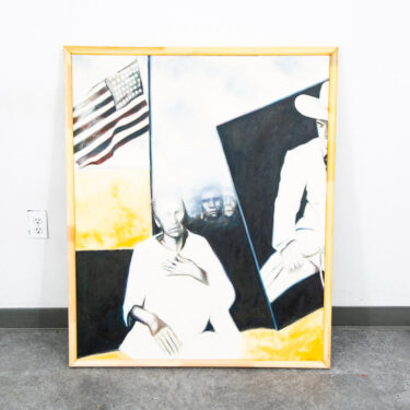 Mid Century Modern Painting Cowboy America Form Abstract Signed Large 38x46 Flag