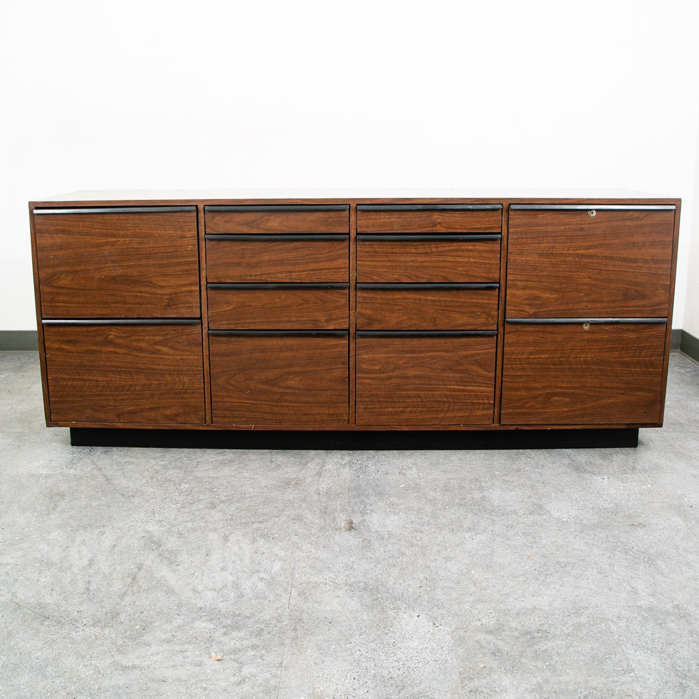 Mid Century Modern Credenza Office Sideboard Black Laminate Cabinet 12 Drawer - Image 2