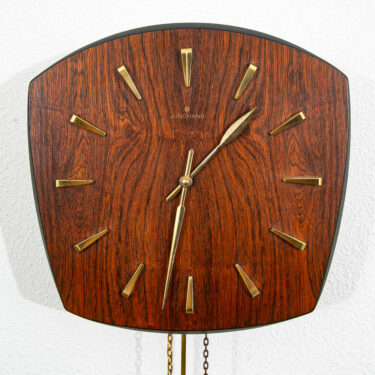 Mid Century Modern Wall Clock Rosewood Pendulum Weights Hanging Junghans Chime