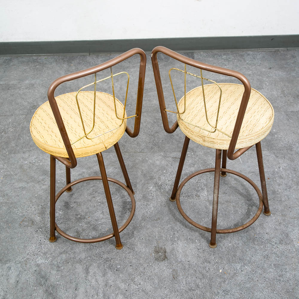 Mid Century Modern Bar Stools Set 2 Brown Swivel Wood American Vintage Tan Mcm - Image 4