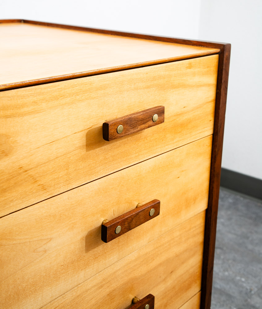 Mid Century Modern Vanity Desk Birch Walnut Drawers Mirror Italian Blonde Wood - Image 10