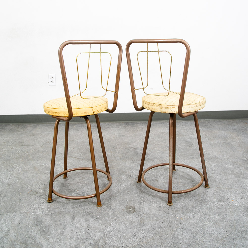 Mid Century Modern Bar Stools Set 2 Brown Swivel Wood American Vintage Tan Mcm - Image 7