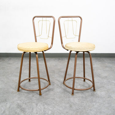 Mid Century Modern Bar Stools Set 2 Brown Swivel Wood American Vintage Tan Mcm